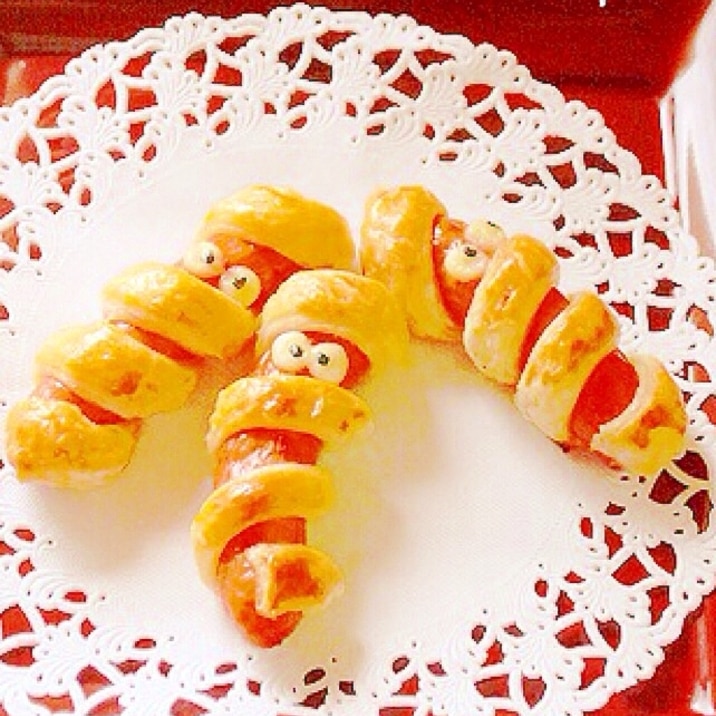 お手伝いレシピ ミイラマン簡単ウインナーパイ レシピ 作り方 By Ai01 楽天レシピ